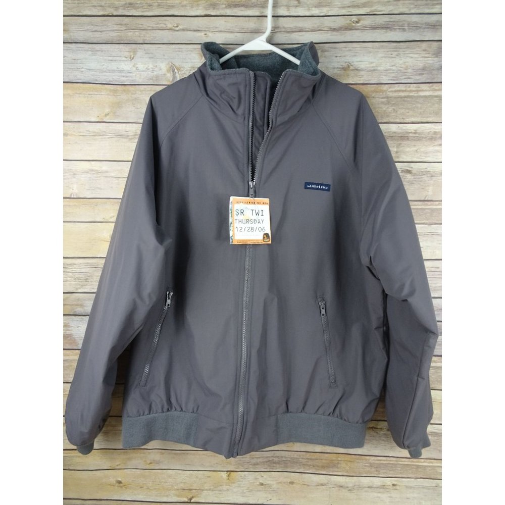 Lands End Jacket Lined Large 42-44 Zip Front Inside Pockets Thermplite Windcheck